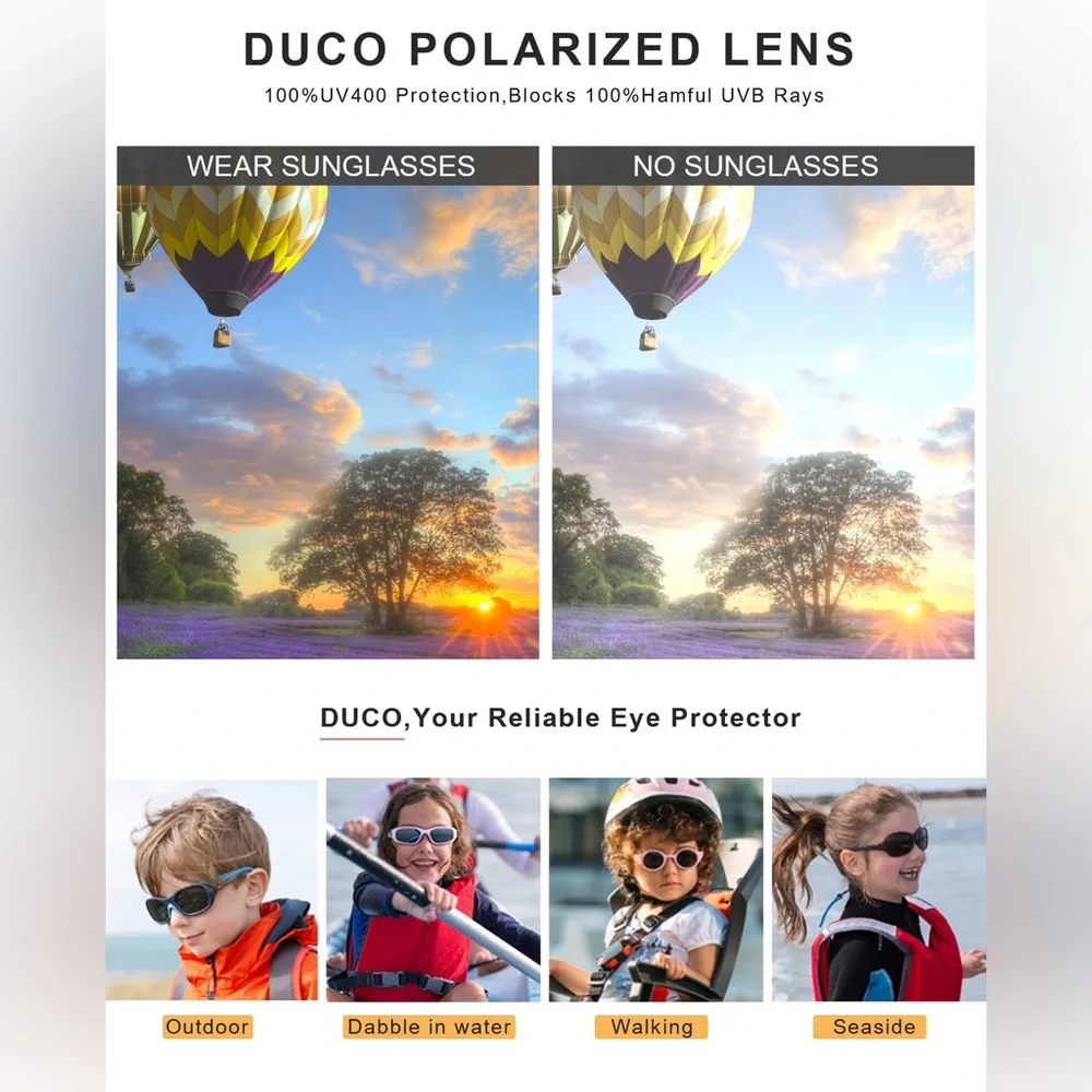 DUCO TPEE POLARIZED SUNGLASSES FOR KIDS RUBBER FLEXIBLE FRAME UV PROTECTION
